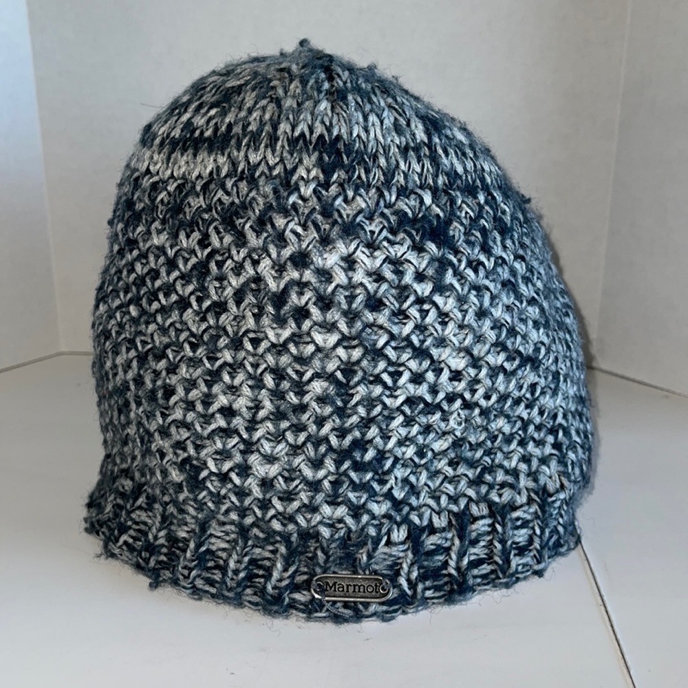 Marmot Blue And White Fleece Lined Beanie